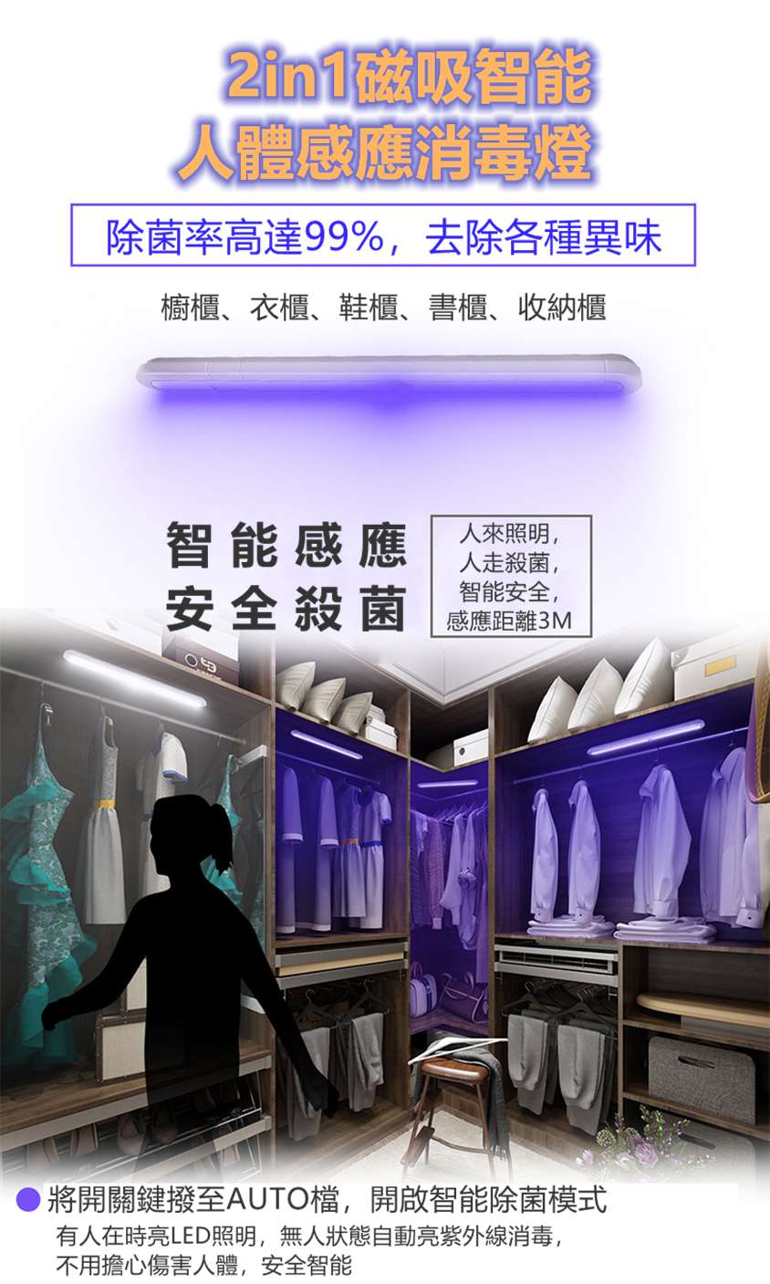 2in1磁吸智能人體感應消毒燈