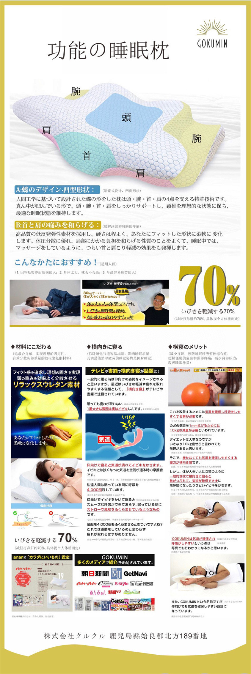 日本GOKUMIN極眠止鼾枕